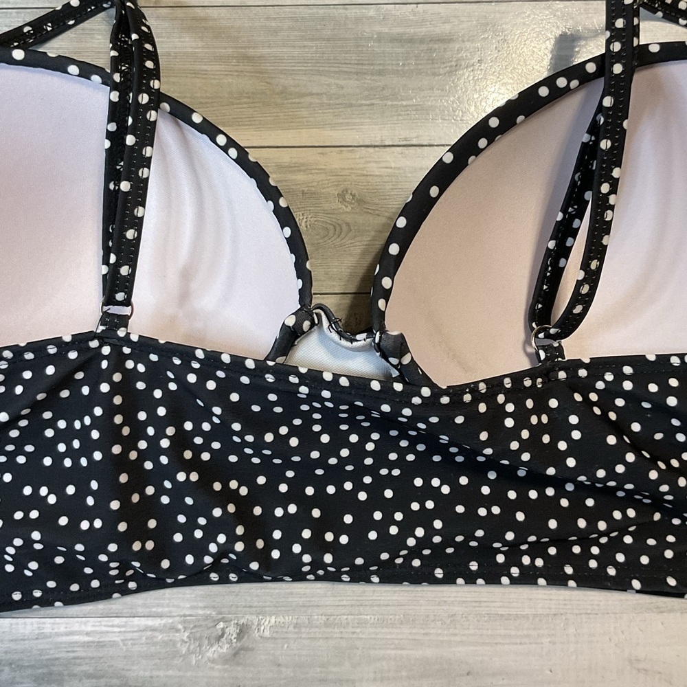 Black and White Polka Dot Crop Top tankini swim top wrap bikini - Picture 4 of 8